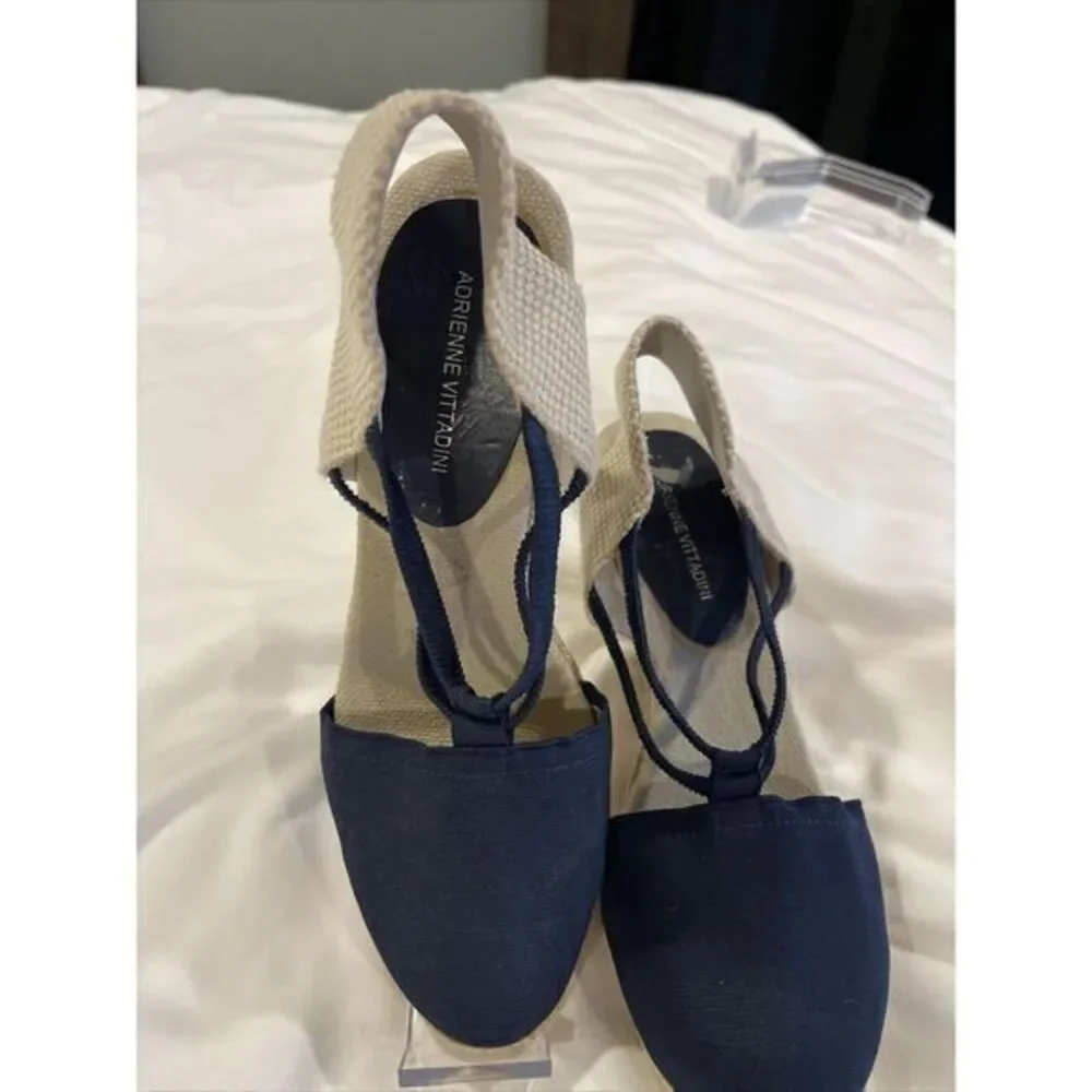 Adrienne Vittadini High Heeled‎ Espadrilles Wedges Navy Blue Stretch 9M